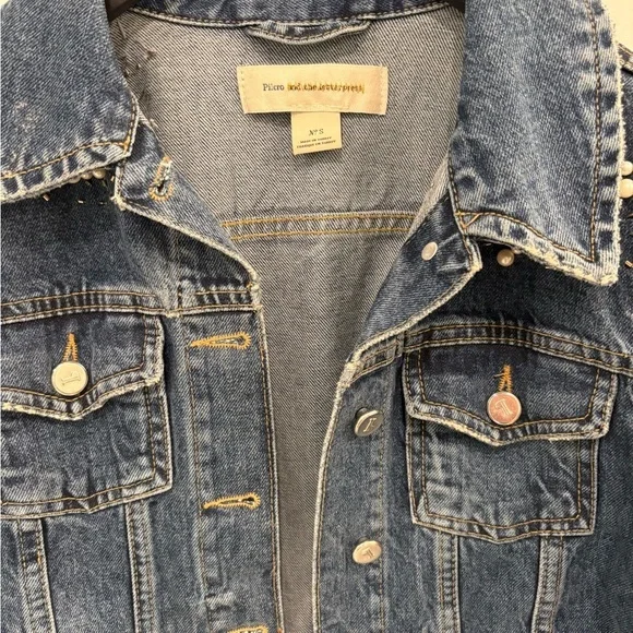 Anthropologie Pilcro Embellished Distressed Denim Trucker Jacket Size Small - Picture 5 of 16